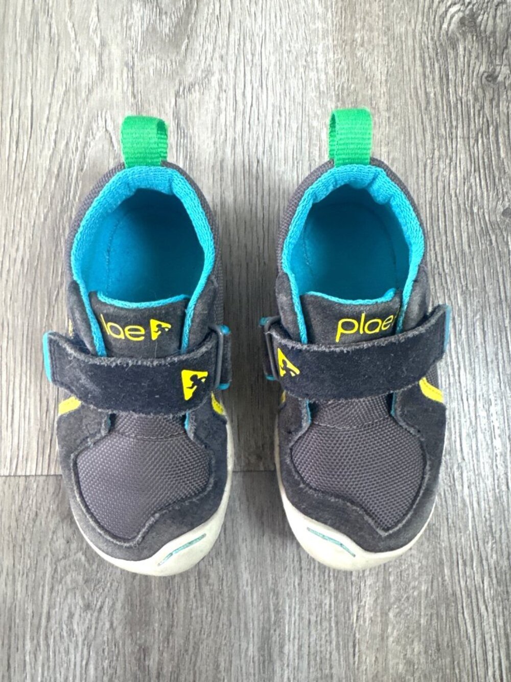 Plae Ty Kids Toddler Shoes Hook and Loop Strap Size 7 US Gray Steel Blue Boys